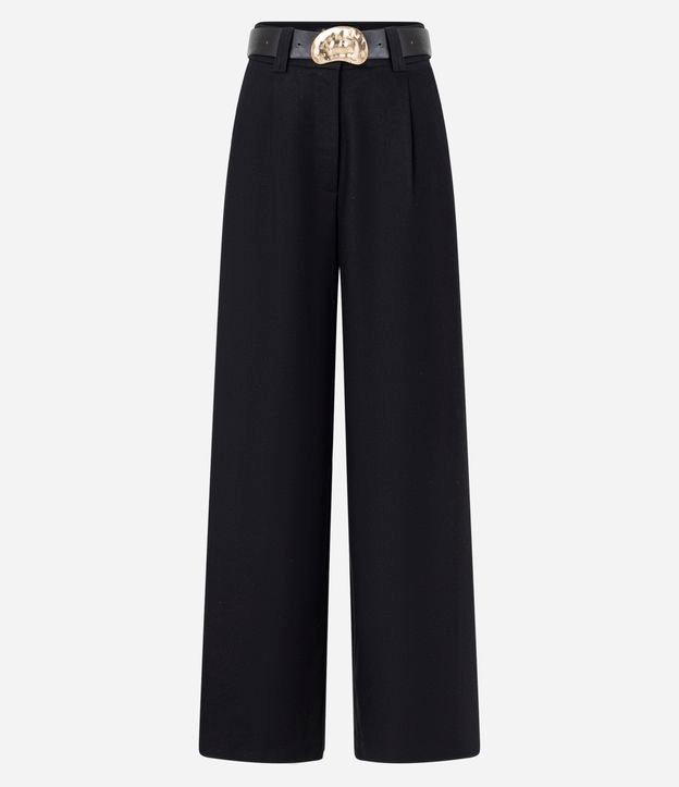 Calca Pantalona em Viscolinho com Cinto de Fivela Martelado - 1