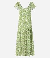 Vestido Longo em Chalis com Estampa de Tucanos Grandes e Babado Assimétrico - 1