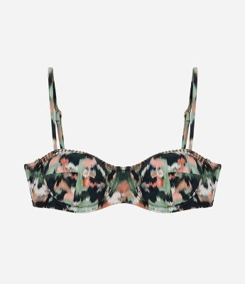 Biquíni Top Meia Taça em Microfibra com Estampa Tie Dye e Costura Contrastante