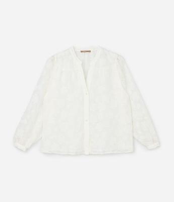 Camisa em Chiffon com Efeito Devorê e Pelinhos Curve & Plus Size