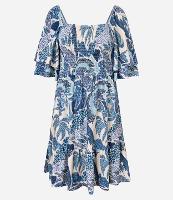 Vestido Curto Texturizado com Estampa Tropical e Manga Soltinha - 1