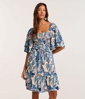 Vestido Curto Texturizado com Estampa Tropical e Manga Soltinha - 2