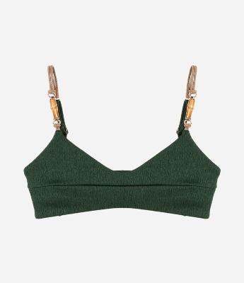 Biquíni Top Camisetinha em Microfibra Texturizada com Alça Elástica e Aviamento de Bambu Natural