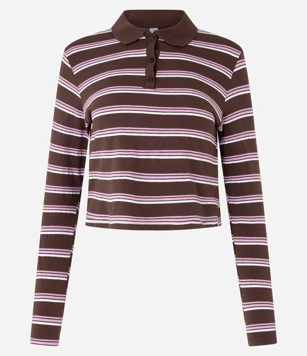 Blusa Listrada com Gola Polo e Manga Longa - 1