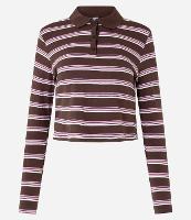 Blusa Listrada com Gola Polo e Manga Longa - 1