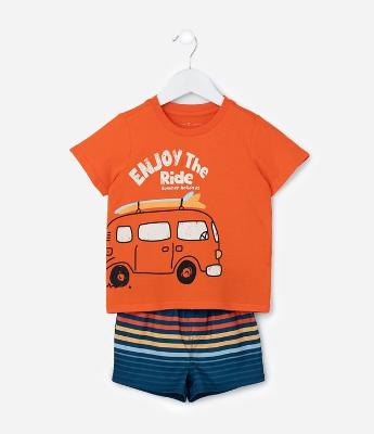 Conjunto Infantil com Estampa de Kombi e Lettering Enjoy The Ride - Tam 1 a 6 Anos