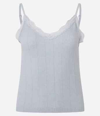 Blusa de Pijama Alcinha Seamless com Renda e Textura Trançada