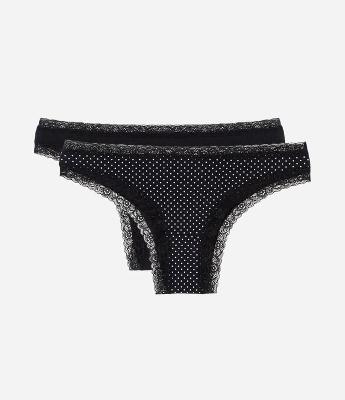 Kit 02 Calcinhas Biquíni em Cotton com Detalhe de Renda