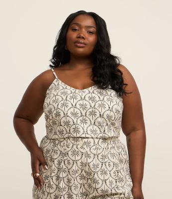 Blusa em Viscolinho com Coqueiros Bicolor Curve & Plus Size