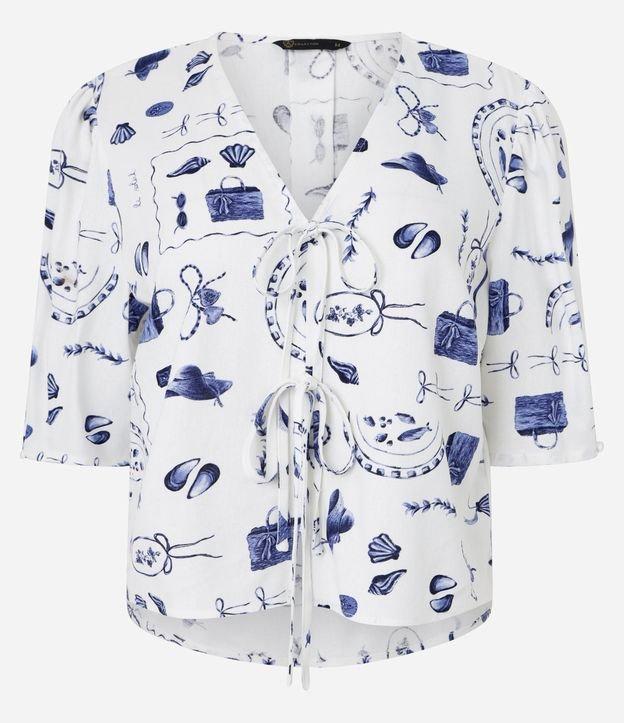 Blusa em Viscolinho com Manga Bufante e Estampa Praia - 1