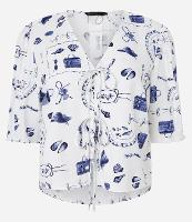 Blusa em Viscolinho com Manga Bufante e Estampa Praia - 1