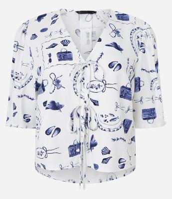 Blusa em Viscolinho com Manga Bufante e Estampa Praia
