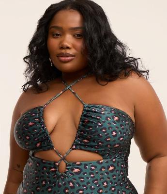Maiô em Microfibra com Amarração e Estampa Animal Print Brilhosa Curve & Plus Size
