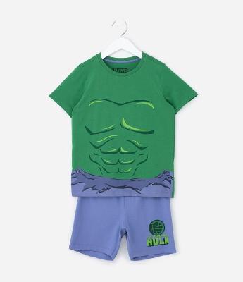 Pijama Curto Infantil com Estampa Hulk - Tam 3 a 8 Anos