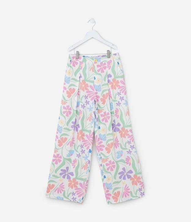 Calça Wide Leg Infantil em Chalis com Estampa Floral - Tam 5 A 14 Anos - 1