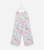 Calça Wide Leg Infantil em Chalis com Estampa Floral - Tam 5 A 14 Anos - 1