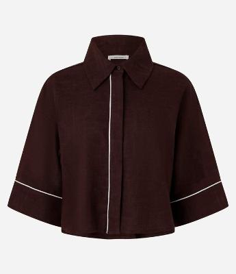 Camisa em Viscolinho com Viés Contrastante e Corte de Kimono