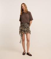 Saia Curta em Tule Animal Print e Babado Duplo com Ponta - 1