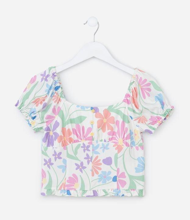 Blusa Infantil com Manga Bufante e Estampa Floral - Tam 5 a 14 Anos - 1