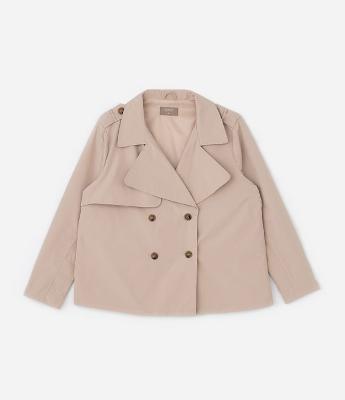 Jaqueta Trench Coat Cropped em Gabardine com Botões Curve & Plus Size