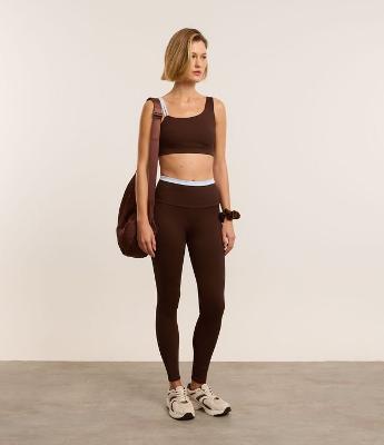 Calça Legging Esportiva em Microfibra Canelada com Contraste no Cós