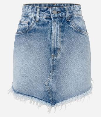 Saia Curta Jeans com Barra Desfiada Irregular