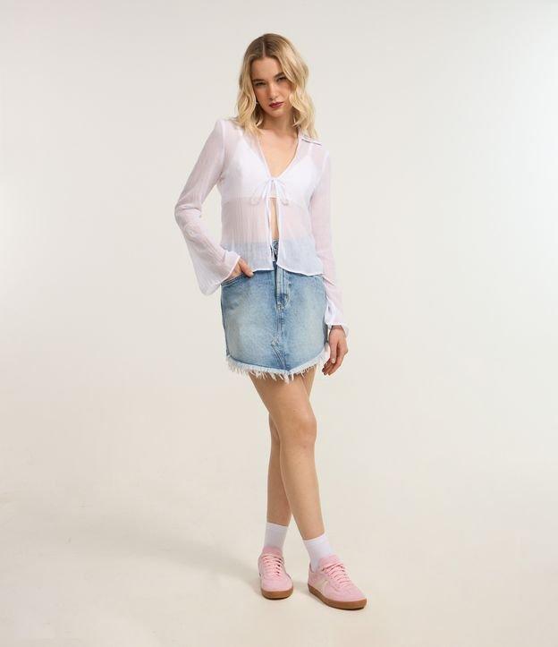 Saia Curta Jeans com Barra Desfiada Irregular - 2