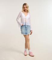 Saia Curta Jeans com Barra Desfiada Irregular - 2