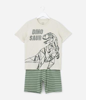 Pijama Curto Infantil com Estampa Dinossauro - Tam 5 a 14 Anos