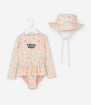 Conjunto Infantil com Estampa Abacaxi e Proteção UV - Tam 1 a 4 Anos