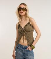 Blusa com Alça Fina Babados e Amarração Texturizada - 2