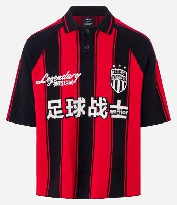Camisa Polo Boxy Sportcore em Tricô com Estampa Listrada e Lettering