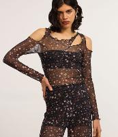 Blusa em Tule Floral com Cut Out e Borda Frufu - 2