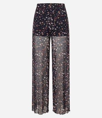 Calça Reta em Tule com Estampa Floral