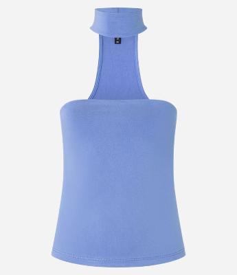 Blusa sem Manga em Microfibra com Decote Reto e Gola