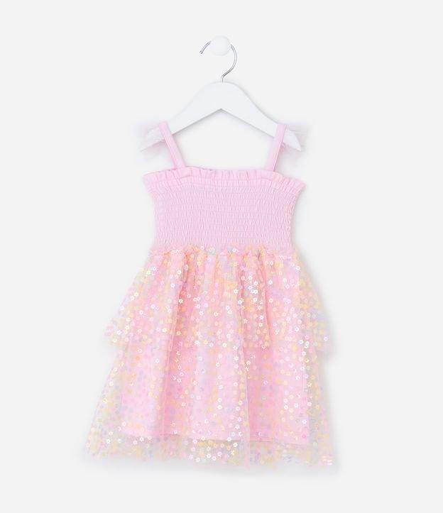 Vestido Infantil em Tule com Babados e Flores - Tam 1 a 6 Anos - 1