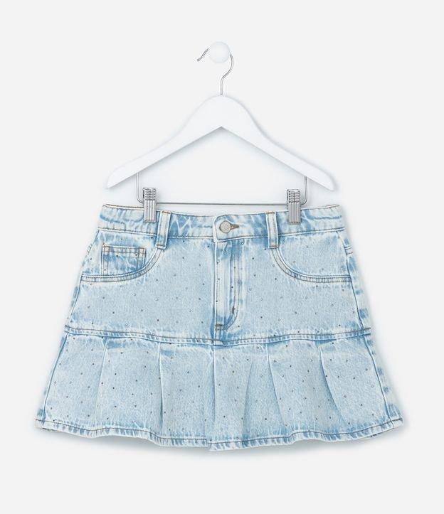 Saia Infantil Jeans com Pregas e Brilhinhos - Tam 5 a 14 Anos - 1