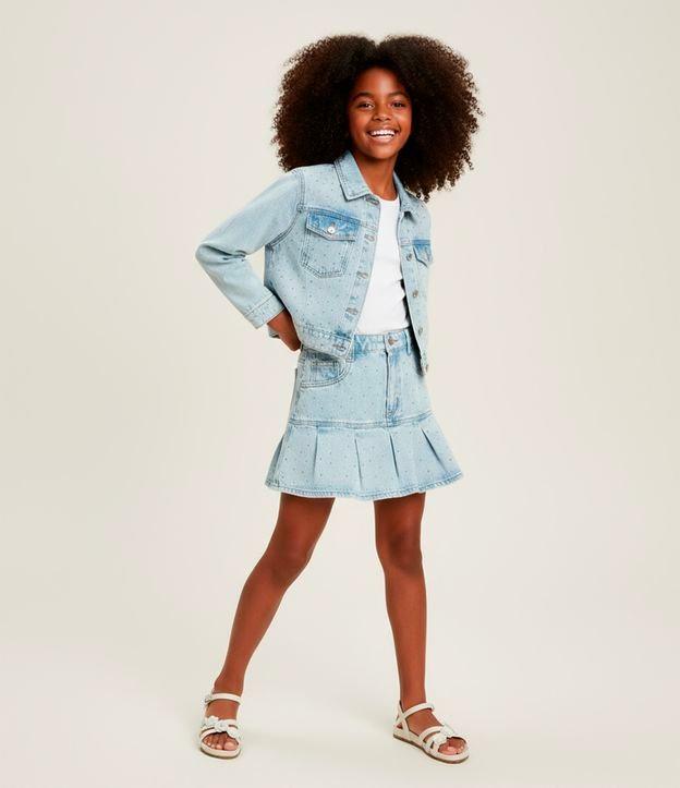 Saia Infantil Jeans com Pregas e Brilhinhos - Tam 5 a 14 Anos - 2