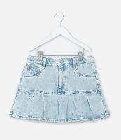 Saia Infantil Jeans com Pregas e Brilhinhos - Tam 5 a 14 Anos - 1