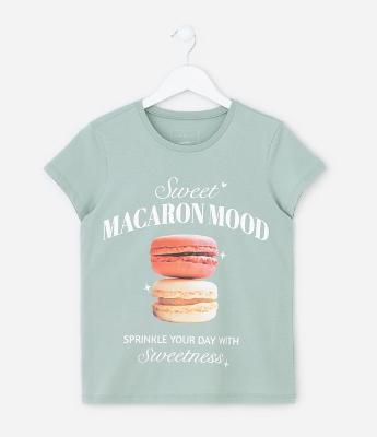Camiseta Regular Infantil com Estampa e Lettering Macaron Mood - Tam 7 a 14 Anos