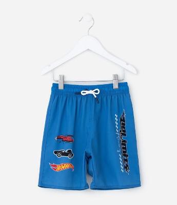 Bermuda Infantil em Microfibra com Estampa Hot Wheels - Tam 4 a 10 Anos