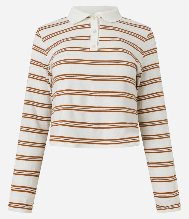 Blusa Polo Listrada com Gola Contrastante - 1