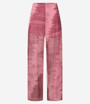 Calça Reta em Tule com Cintura Alta e Estampa Abstrata