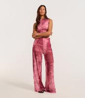 Calça Reta em Tule com Cintura Alta e Estampa Abstrata - 2