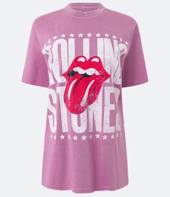 Camiseta Alongada em Algodão com Estampa Rolling Stones