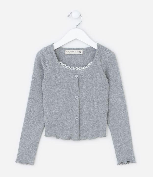 Blusa Infantil em Ribana com Sobreposição de Renda - Tam 5 a 14 Anos - 1