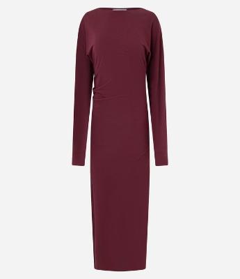 Vestido Longo com Drapeado e Fenda