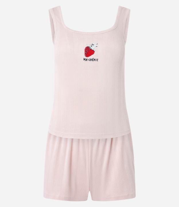 Pijama Short Doll em Malha Texturizada com Bordado de Moranguinho - 1