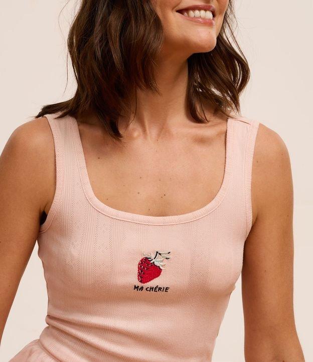 Pijama Short Doll em Malha Texturizada com Bordado de Moranguinho - 2