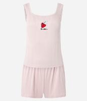 Pijama Short Doll em Malha Texturizada com Bordado de Moranguinho - 1